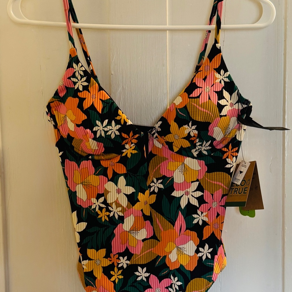 Volcom Pink and Orange One Piece Swimsuit Retro Floral